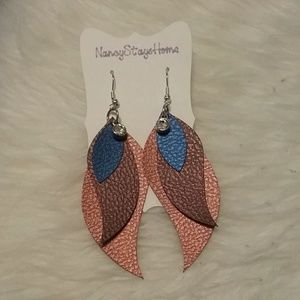 SOLD! Brown, orange, blue faux leather earring